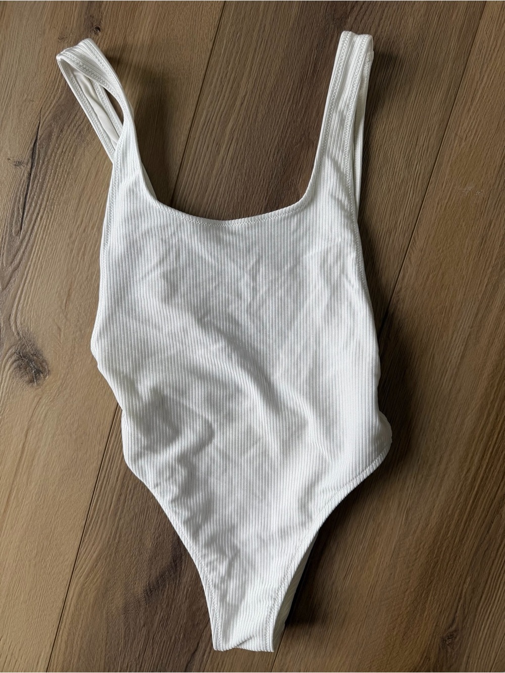 aerie White Ribbed Scoop One-Piece Swimsuit